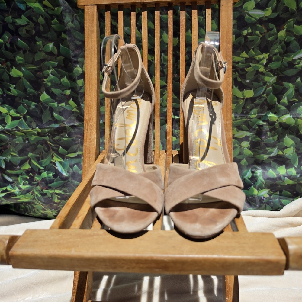 Sam Edelman Suede Block Heel Sandals Tan Ankle Strap Size 10 Womens